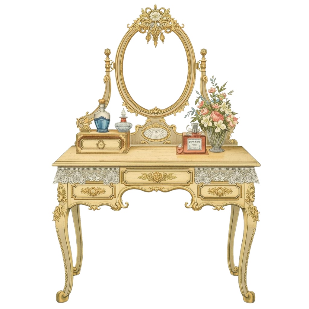 水彩アンティーク可愛い家具クリップアートセット(全15点/PNG透過)