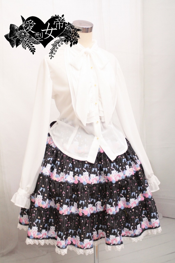 しろねこちゃんのティアードスカート くろいろ