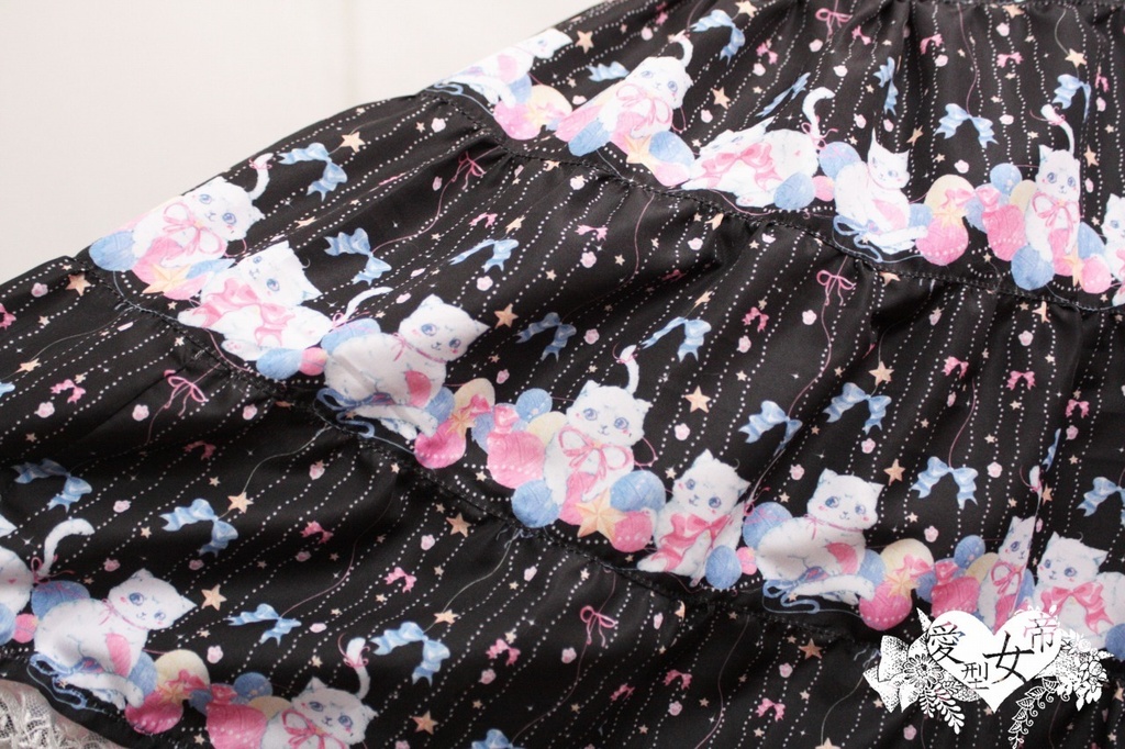 しろねこちゃんのティアードスカート くろいろ