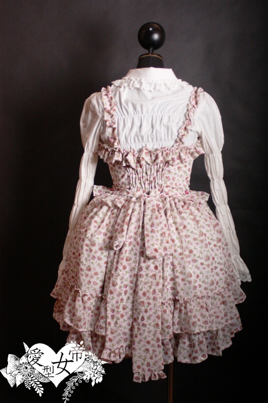 ピンク小花柄シフォンジャンパースカート