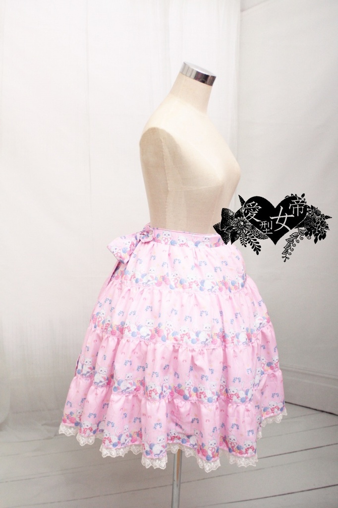 しろねこちゃんのティアードスカート ぴんくいろ