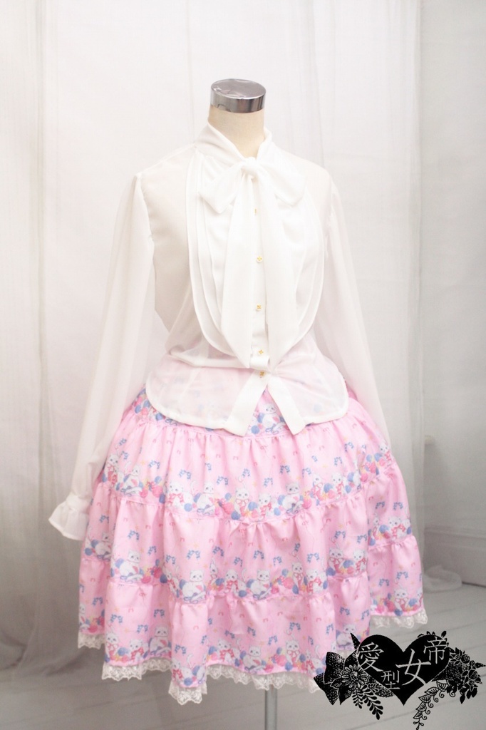 しろねこちゃんのティアードスカート ぴんくいろ