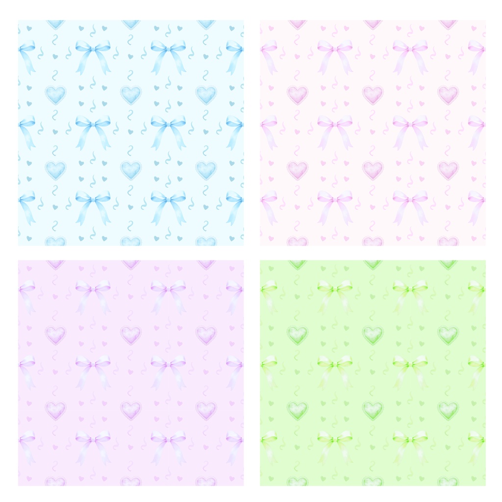 Watercolor Ribbon & Heart Digital Paper