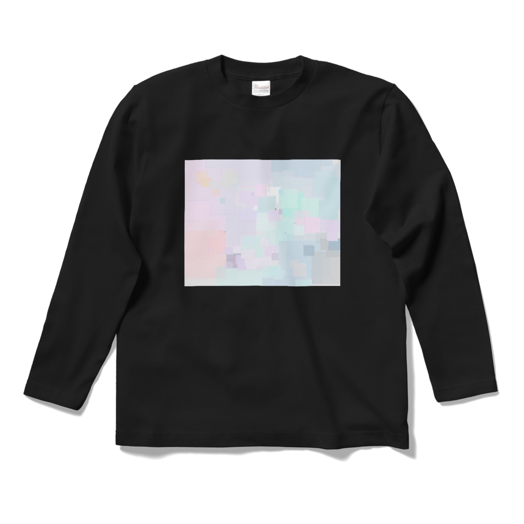 パステル系抽象画プリント長袖Tシャツブラック