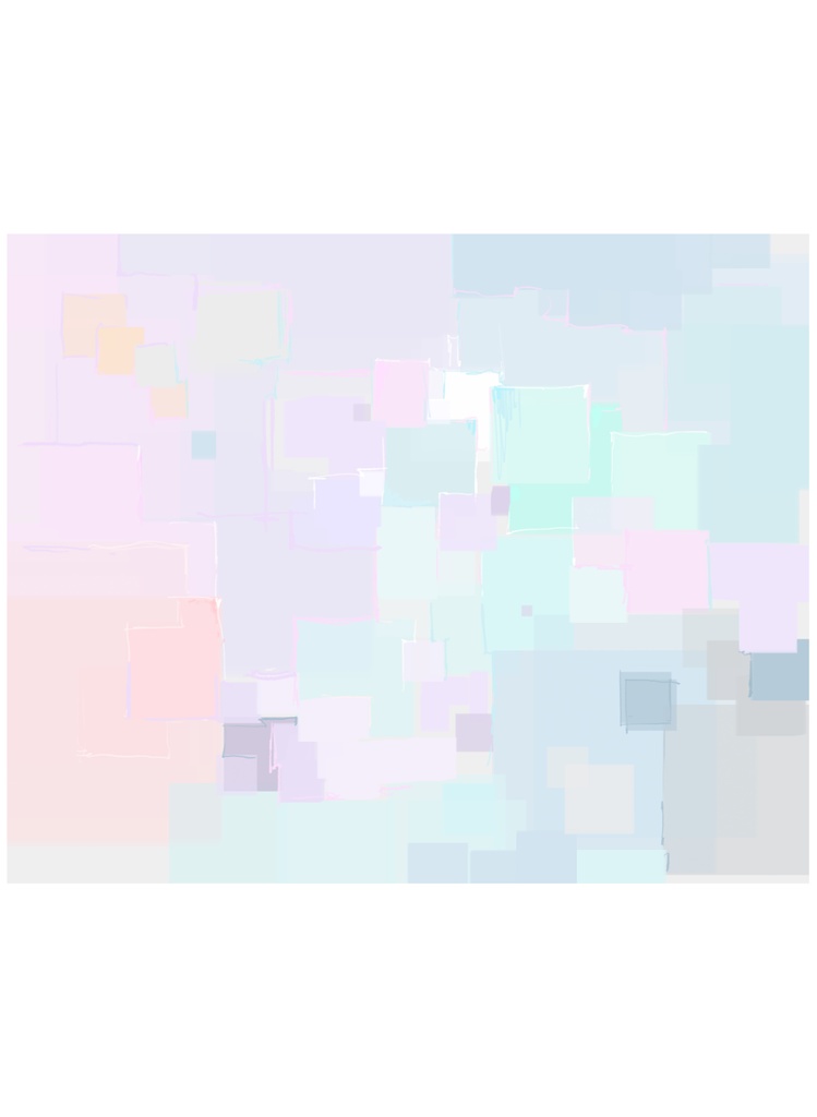 パステル系抽象画プリント長袖Tシャツブラック