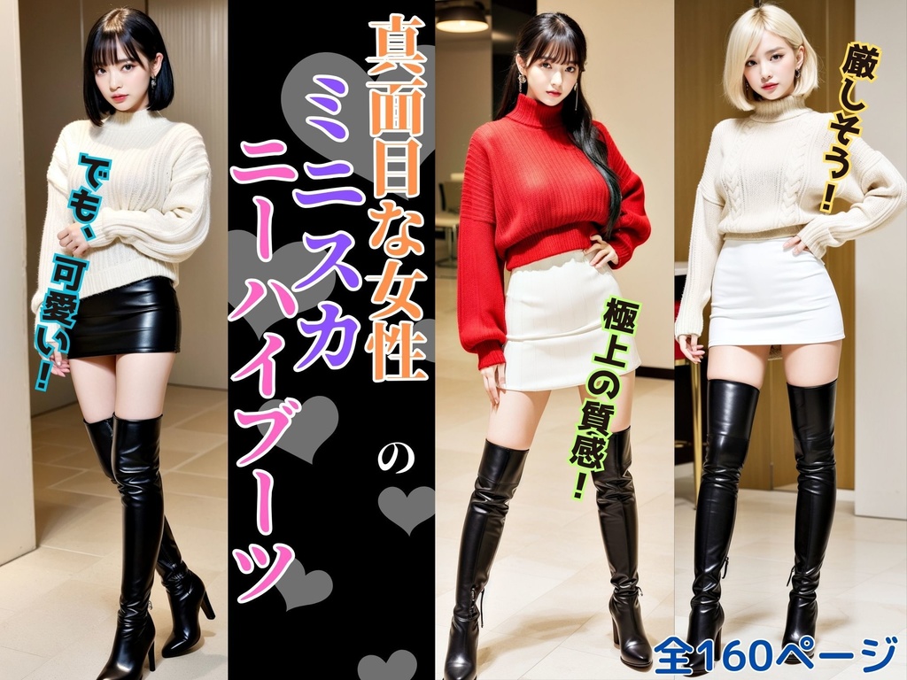 真面目な女性のミニスカニーハイブーツ - Serious Women's Mini Skirt High Boots