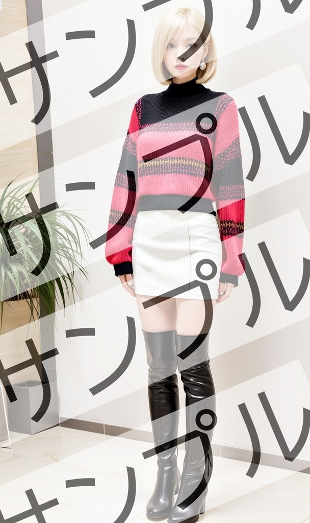 真面目な女性のミニスカニーハイブーツ - Serious Women's Mini Skirt High Boots