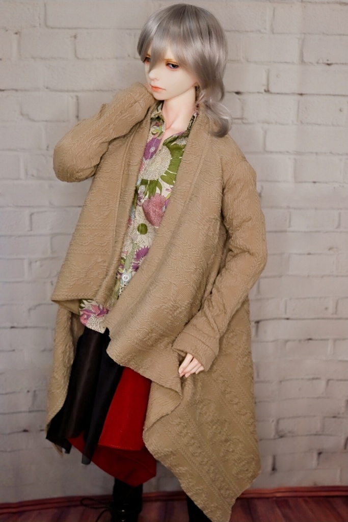 70サイズアランニットイレギュラーヘムロングカーディガン