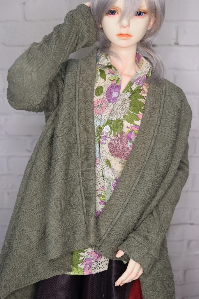 70サイズアランニットイレギュラーヘムロングカーディガン