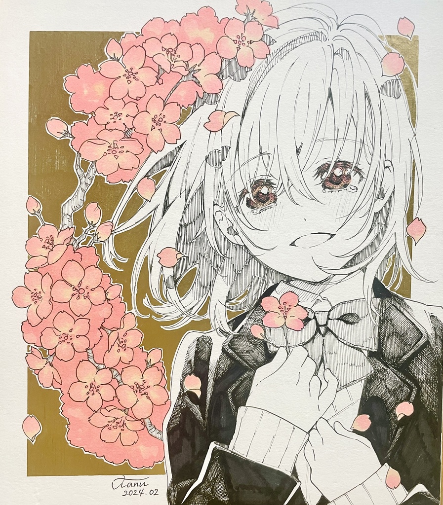 【オリジナル】手描き色紙（桜）