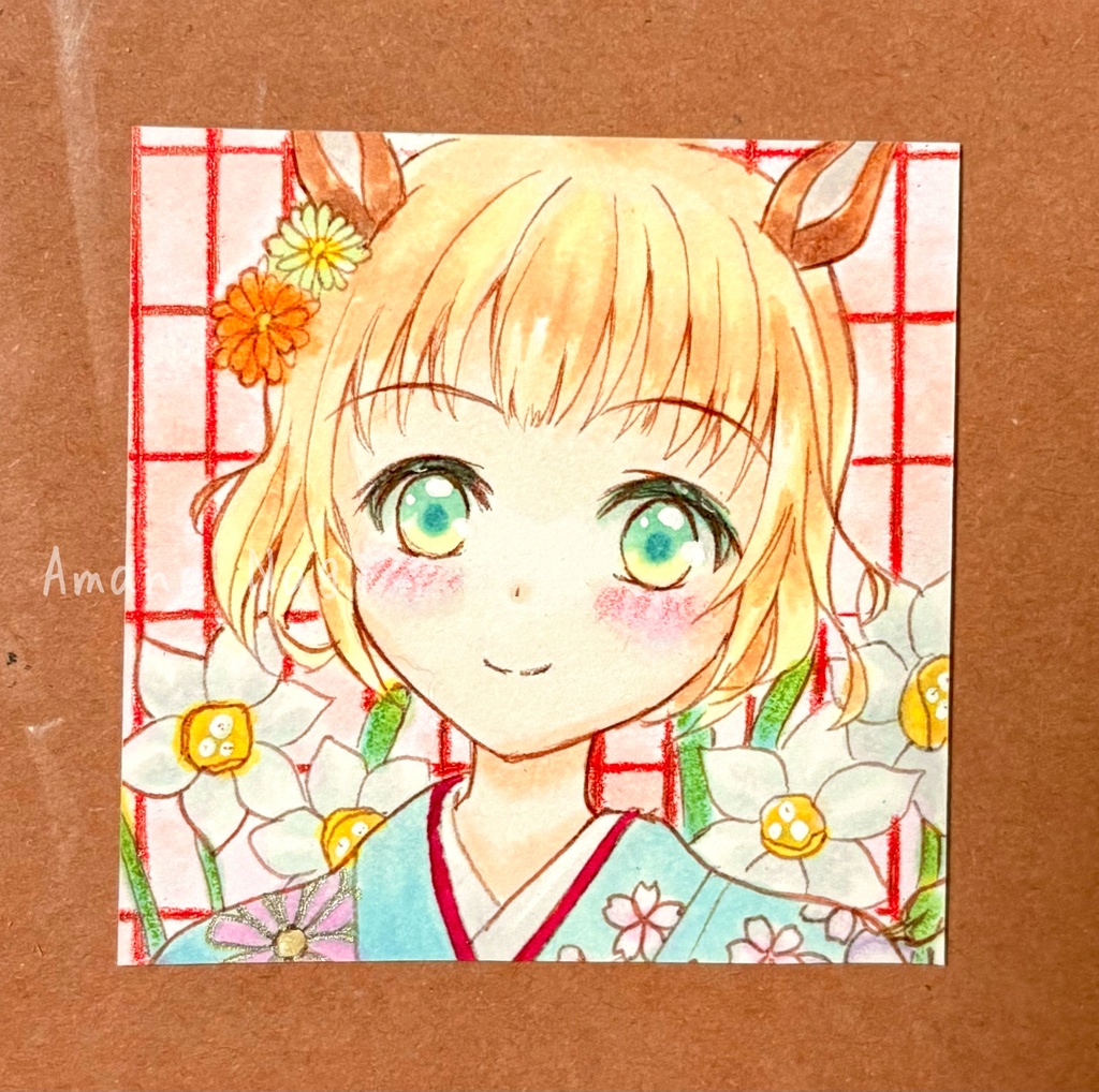 ミニ額原画 晴れ着 お馬さん