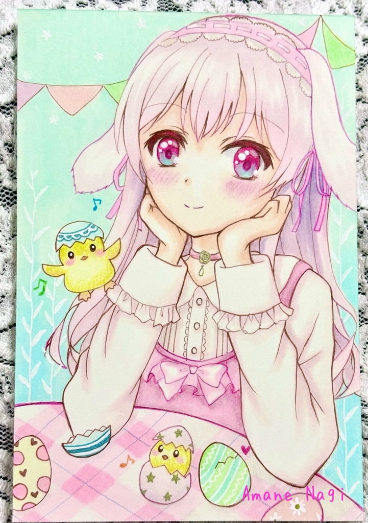 オリジナル手描きイラスト原画  イースター フレームレス