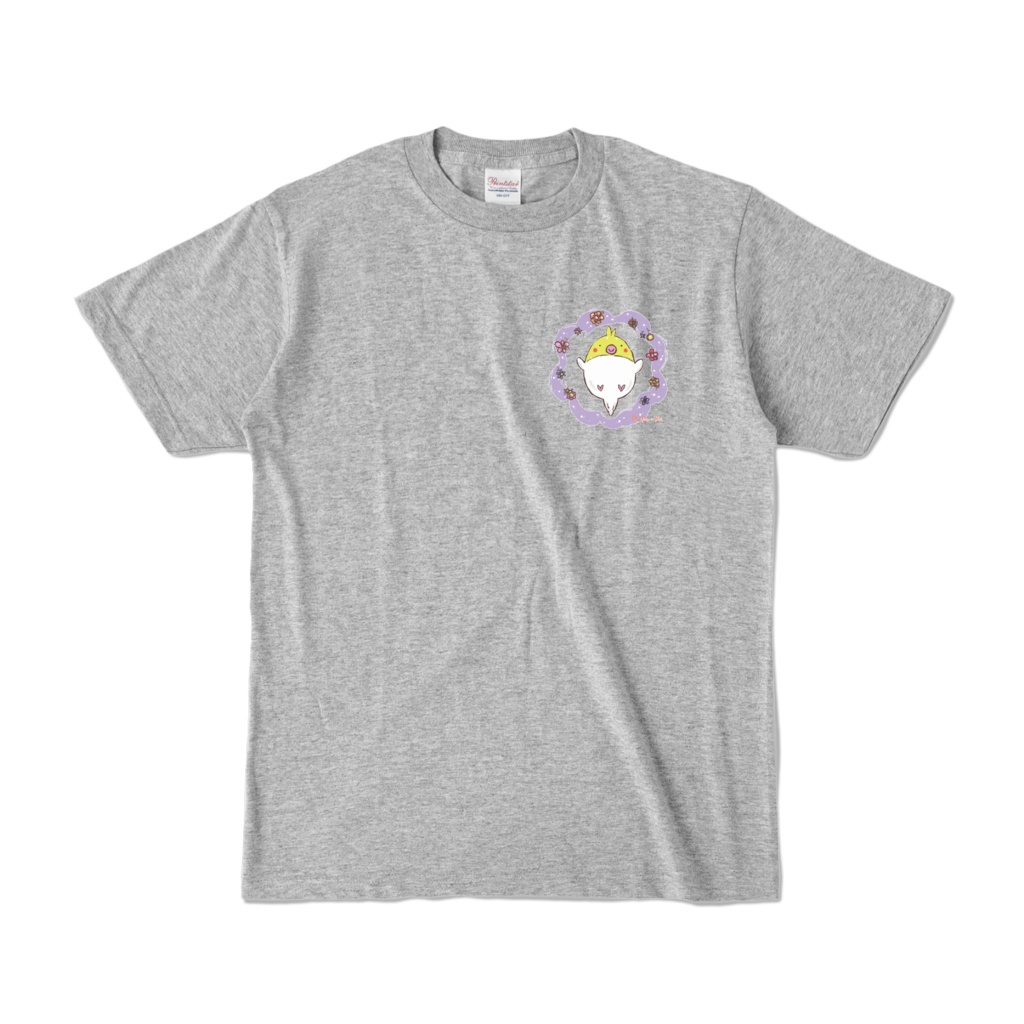 カラーTシャツ　オカメインコと花