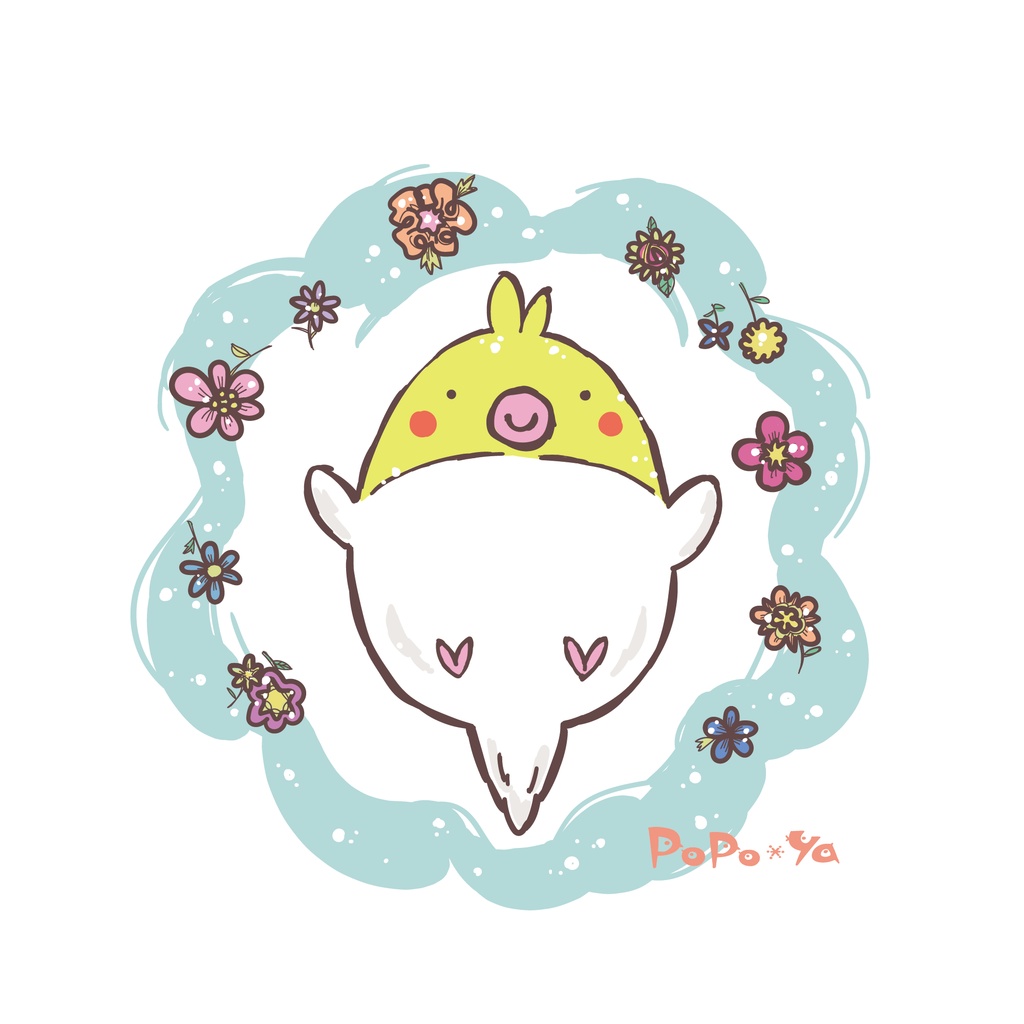 カラーTシャツ オカメインコと花