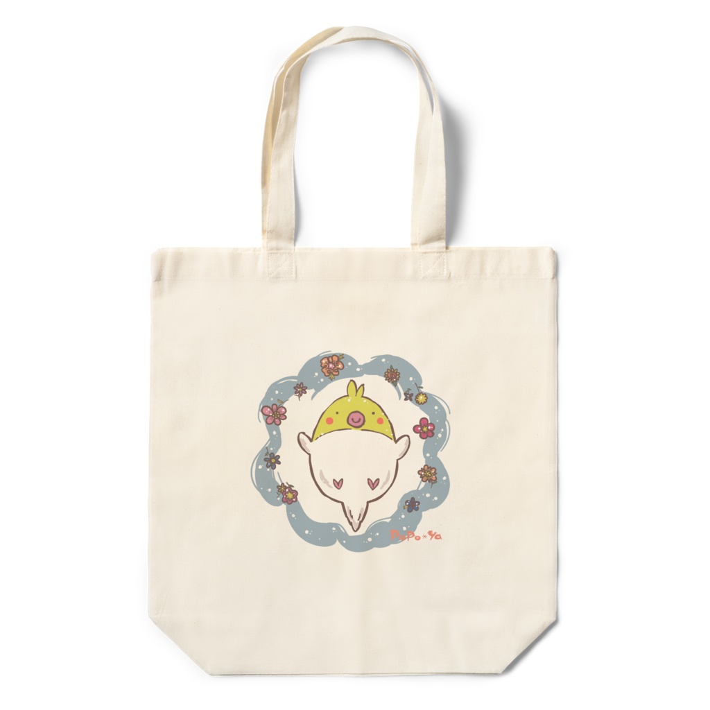 エコバッグ　オカメインコと花