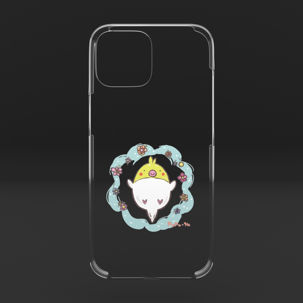 クリアiPhoneケース オカメインコと花