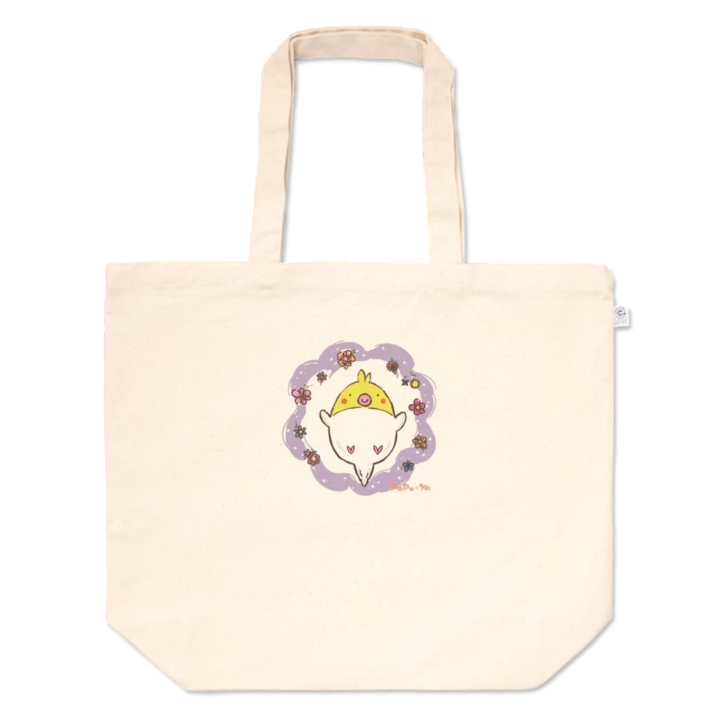 トートバッグ　オカメインコと花