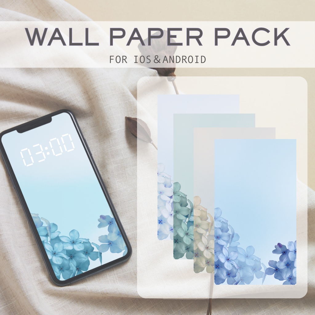 スマホ壁紙セット｜ブルー＆ラベンダー｜ナチュラルミニマル｜ライラックの花｜5枚セット｜ホーム画面カスタマイズ