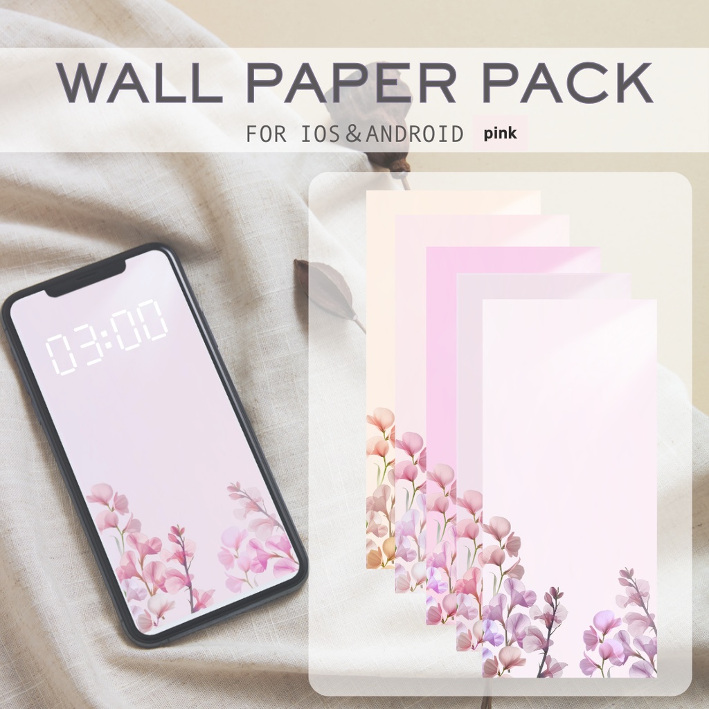  スマホ壁紙セット｜ペールピンク｜ナチュラルミニマル｜スイートピーの花｜5枚セット｜ホーム画面カスタマイズ