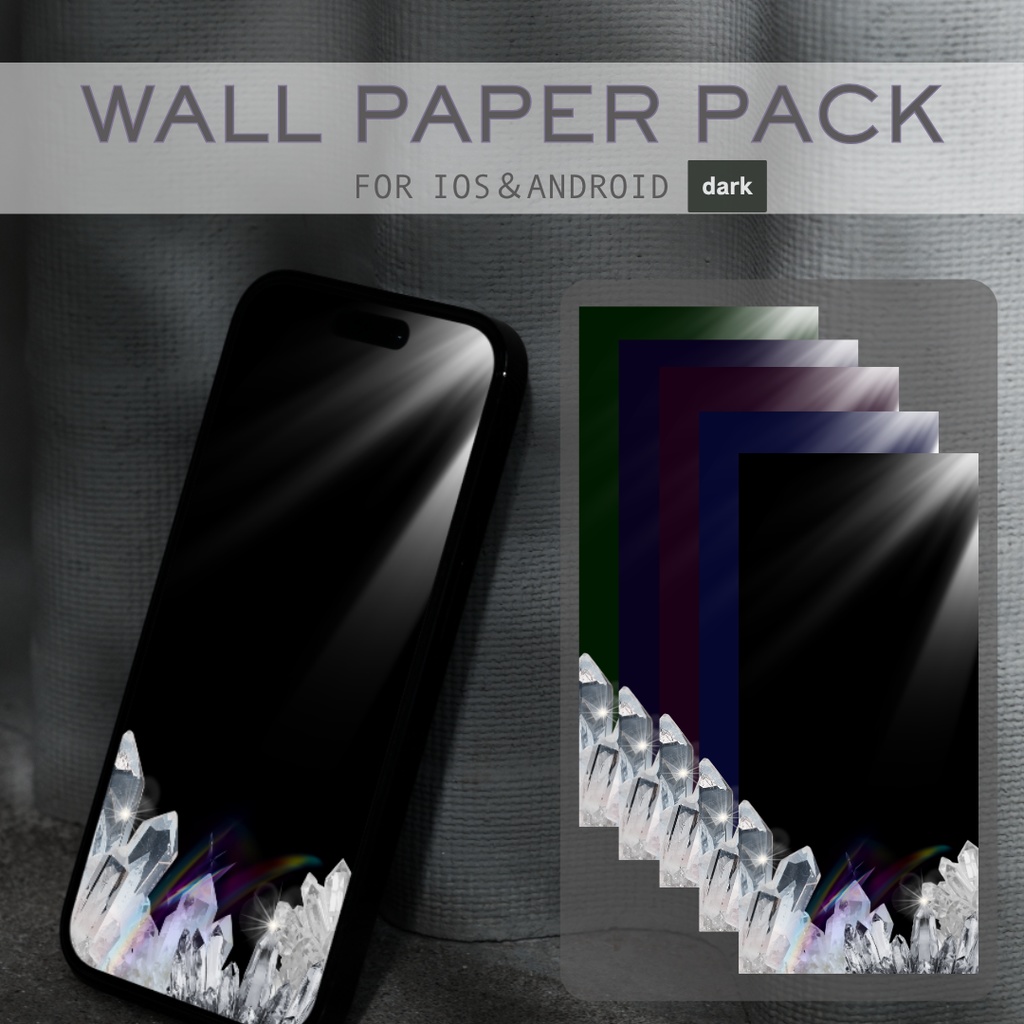 スマホ壁紙セット｜ダークカラー｜ナチュラルミニマル｜クリスタル｜｜5枚セット｜ホーム画面カスタマイズ