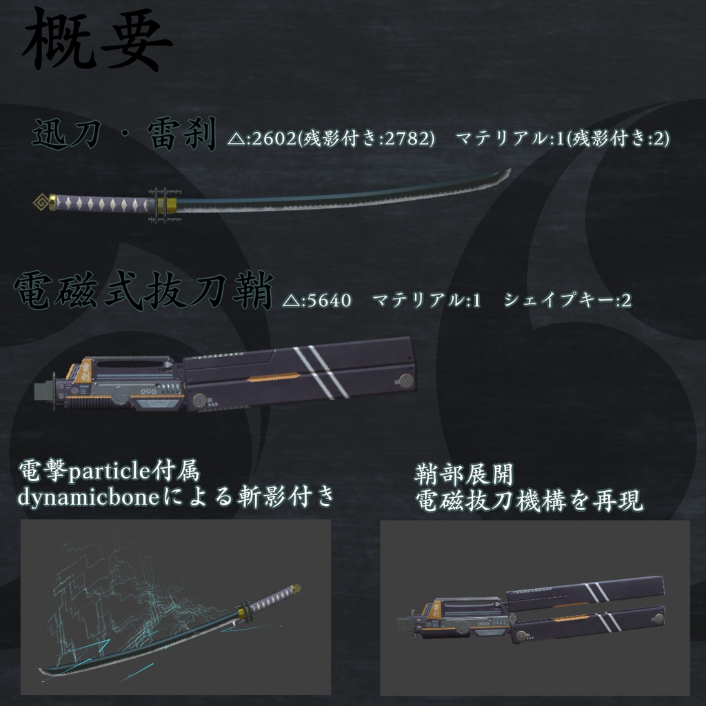 【3Dモデル】迅刀・雷刹&電磁式抜刀鞘