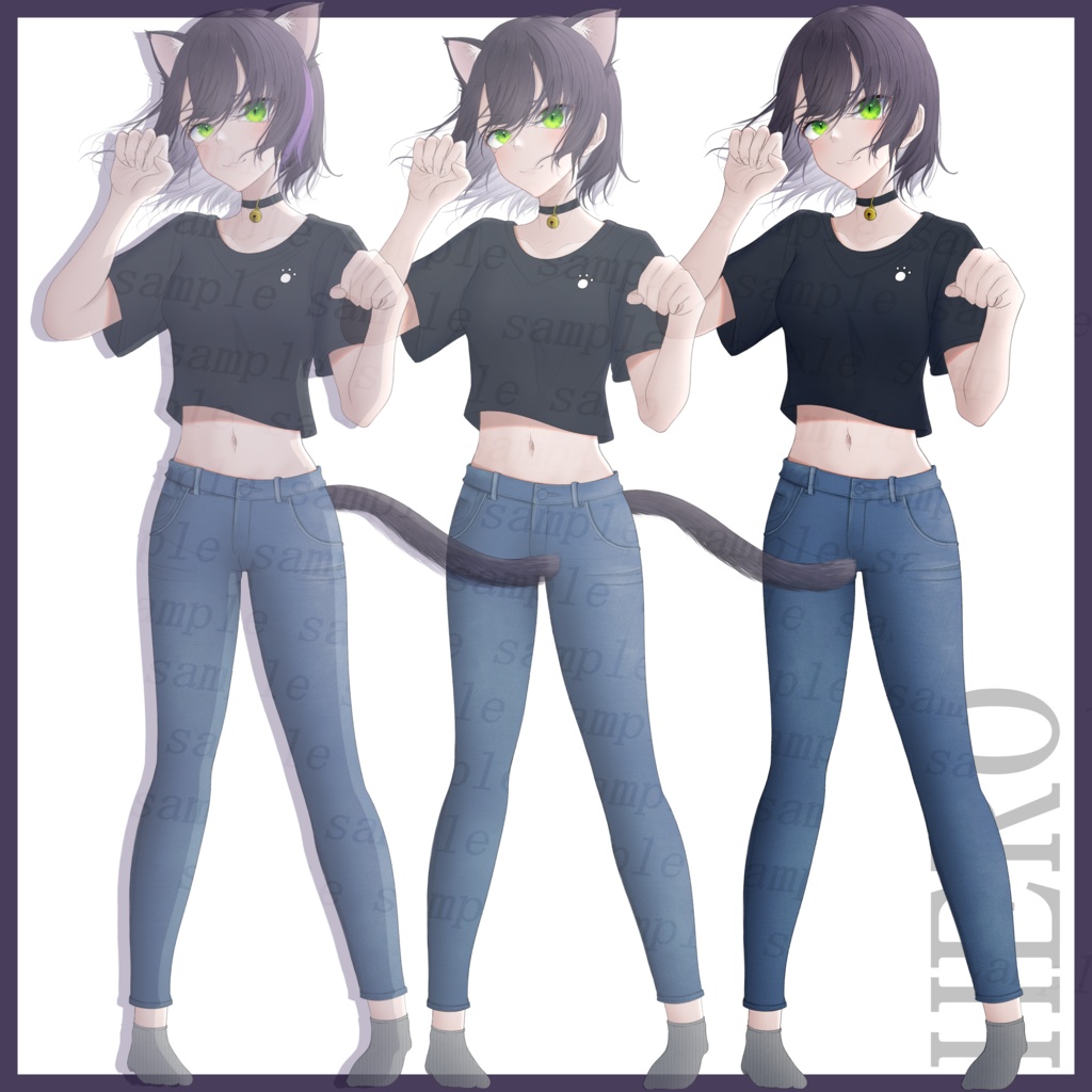 立ち絵素材『HR02:黒猫娘』_人間差分あり