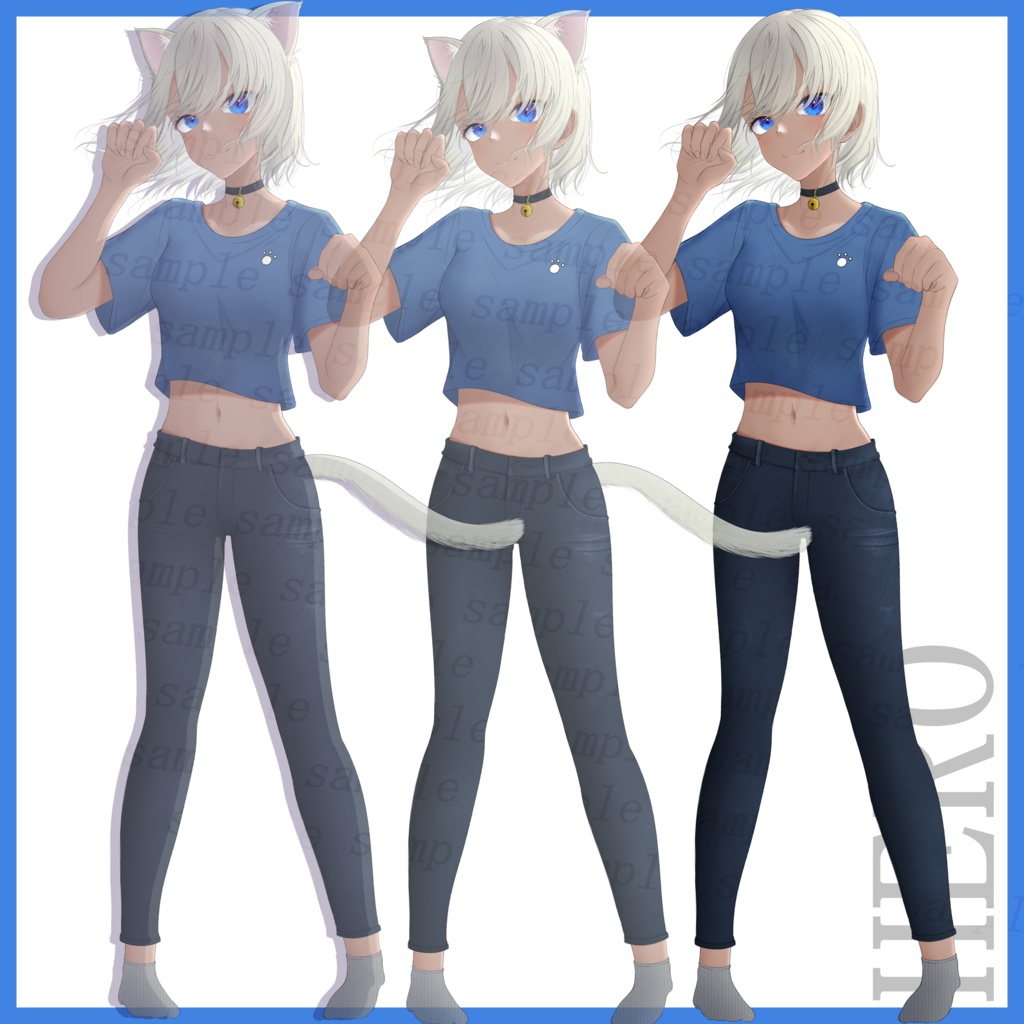 立ち絵素材『HR02’:白猫娘(日焼け)』_人間差分あり