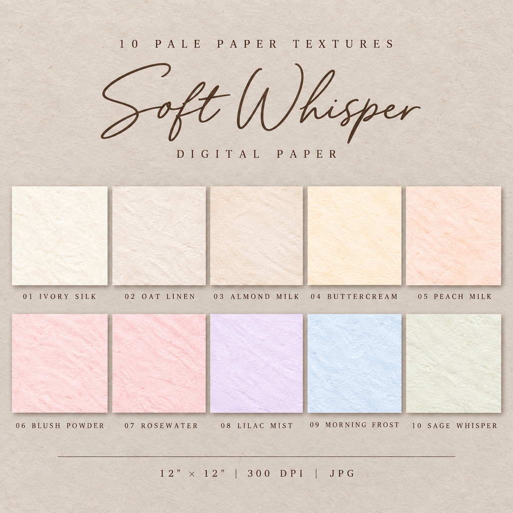 【10枚セット】淡い紙テクスチャ デジタルペーパー|Soft Whisper|やさしい無地背景素材