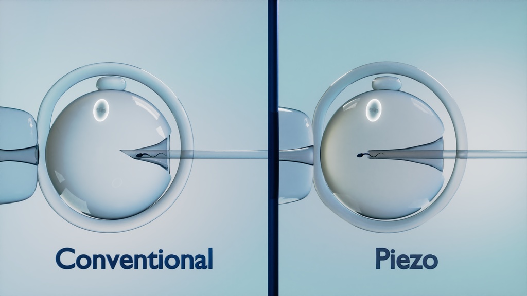 3D animation of conventional-ICSI vs piezo-ICSI. 