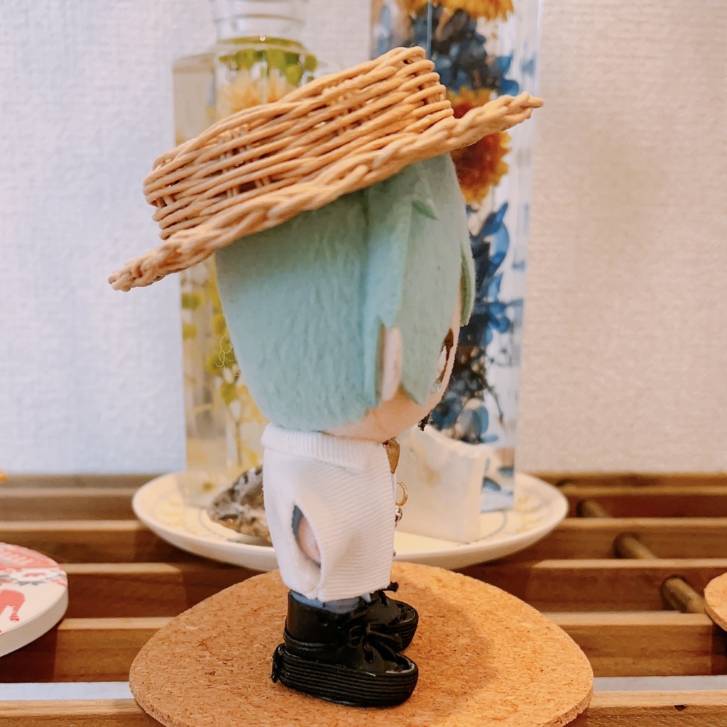 10センチ ぬい服 カンカン帽 茶 ハンドメイド