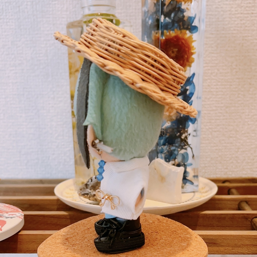 10センチ ぬい服 カンカン帽 茶 ハンドメイド