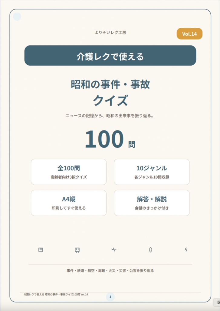【改訂版】【Vol.14】介護レクで使える 昭和の事件・事故クイズ100問
