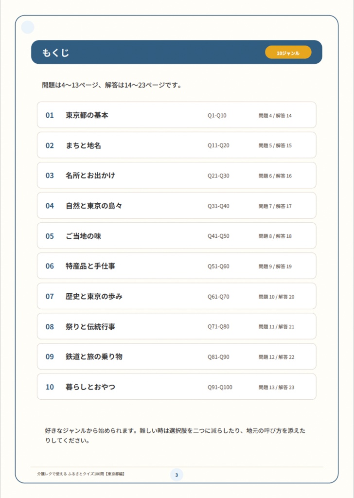 【介護レク・高齢者向け】ふるさとクイズ100問〈東京都編〉|3択・解説・会話のきっかけ付き|印刷用PDF