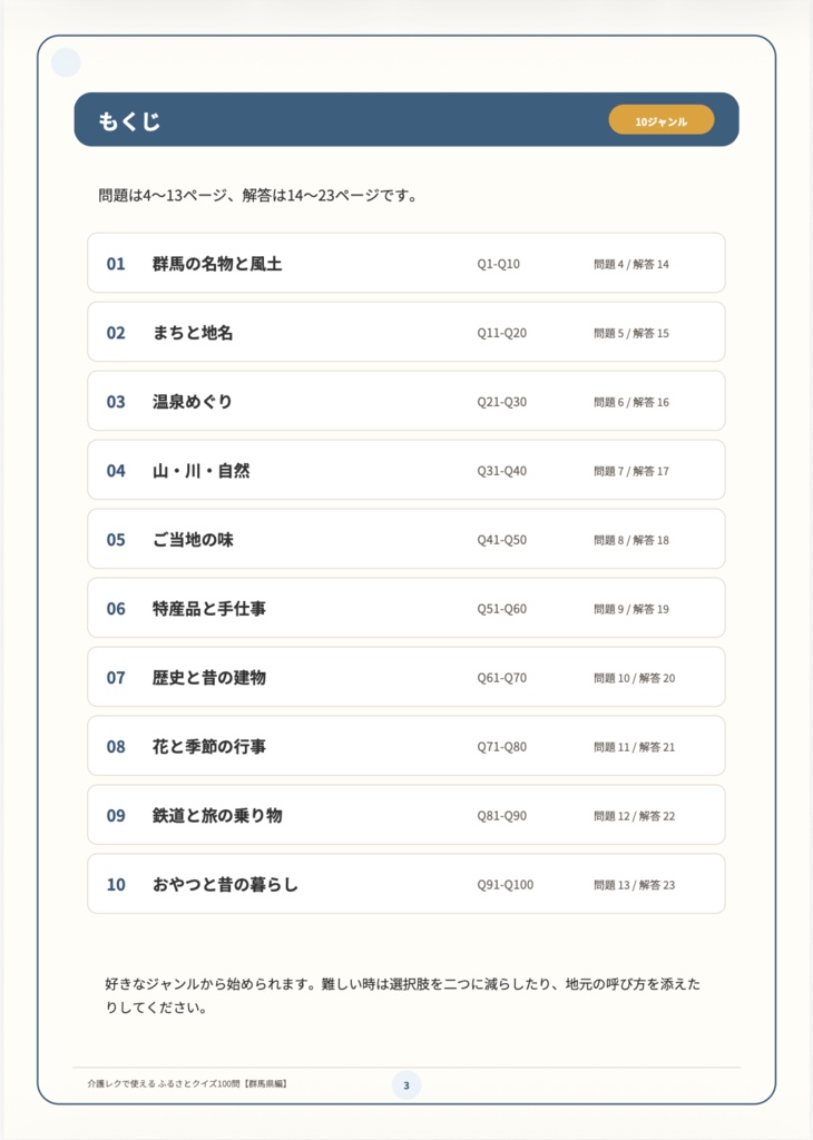 【介護レク・高齢者向け】ふるさとクイズ100問〈群馬県編〉|3択・解説・会話のきっかけ付き|印刷用PDF