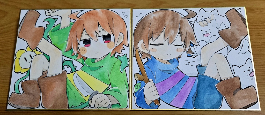 フリスク＆キャラ原画色紙
