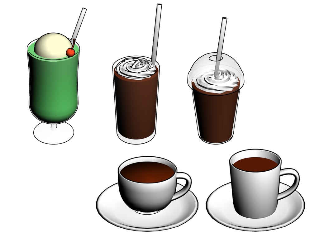 3Dカフェドリンクセット【クリスタ用3D/cs3o】