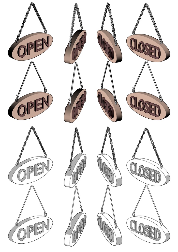 3Dドアプレート4点セット【クリスタ用3D/cs3o】