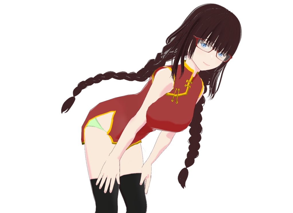 三つ編み少女+超ミニチャイナドレス Vroidファイル