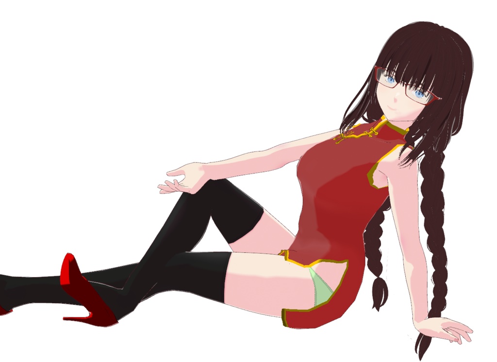 三つ編み少女+超ミニチャイナドレス Vroidファイル