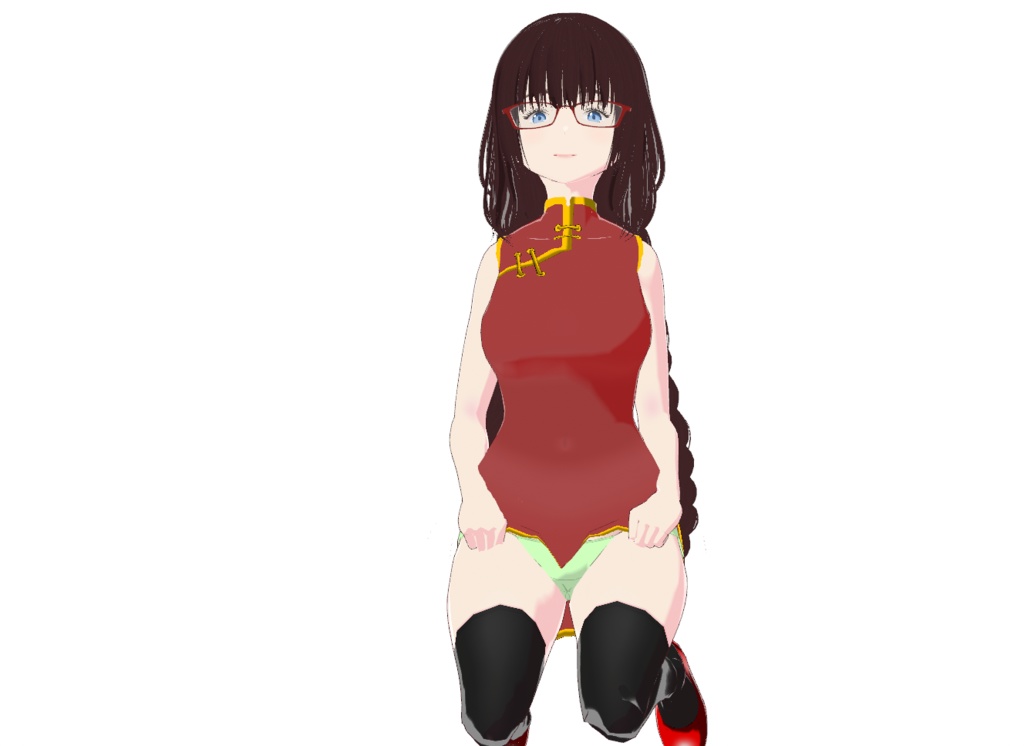 三つ編み少女+超ミニチャイナドレス Vroidファイル