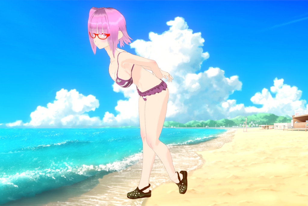 しましまビキニ+クロックス風サンダル迷彩柄