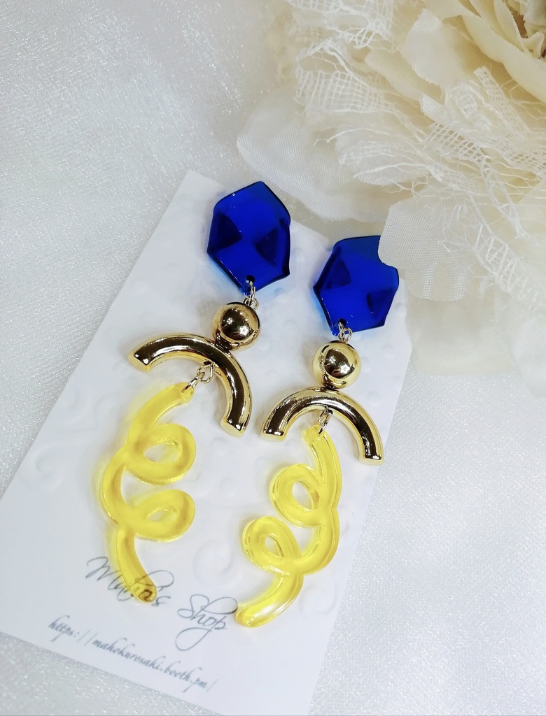 くるくる 折り紙パーツ レトロポップ ネオンカラー カラフル イヤリング ピアス まほの部屋 Booth