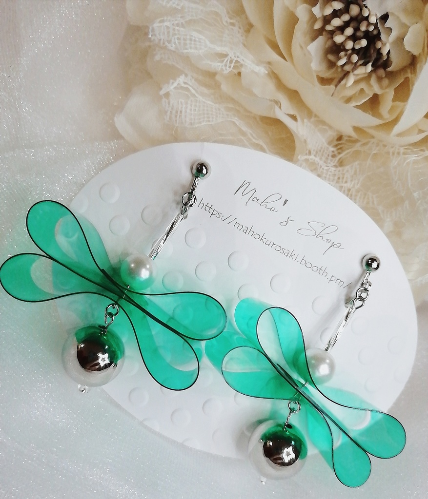 塩ビ リボン パール イヤリング