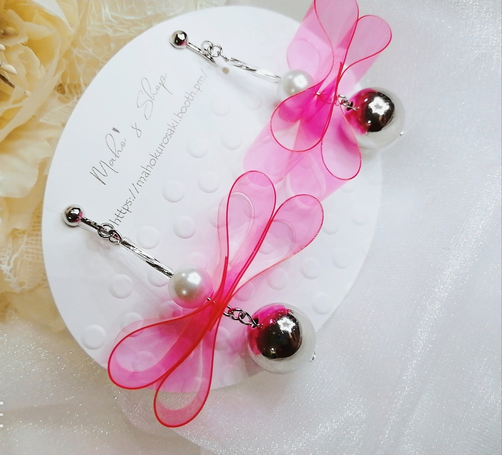 塩ビ リボン パール イヤリング