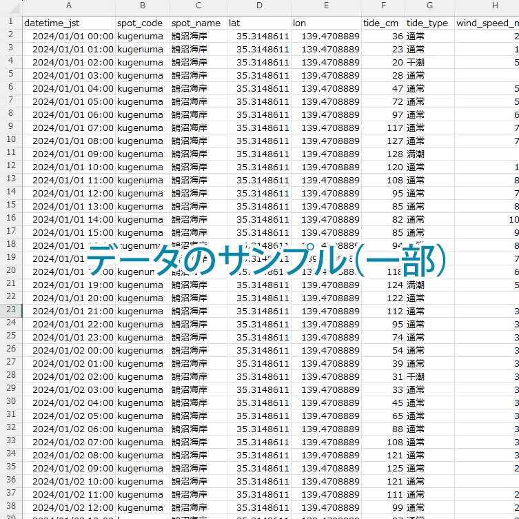 【鵠沼2024】潮汐・風・波データCSV|TideLog Lite版|Web制作・研究・AI分析向け(JST/1時間刻み)