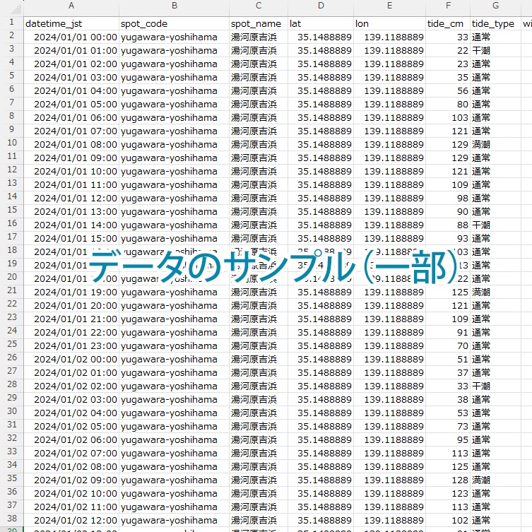 【湯河原吉浜2024】潮汐・風・波データCSV|TideLog Lite版|Web制作・研究・AI分析向け(JST/1時間刻み)