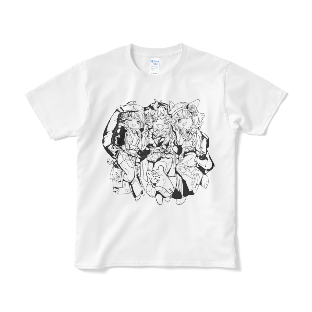 ほしさん一家仲良しTシャツ（モノクロ）