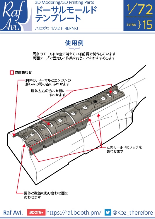 《7215》1/72 ファントム(ショートノーズ)ドーサルモールド用テンプレート(ハセガワ)