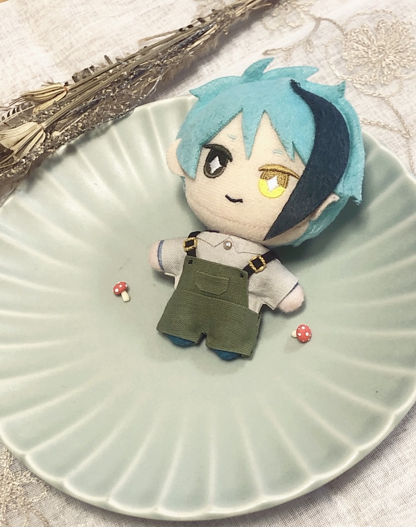 【再販】10cm ぬい服 モスグリーンのポケット付きサロペット(オーバーオール)