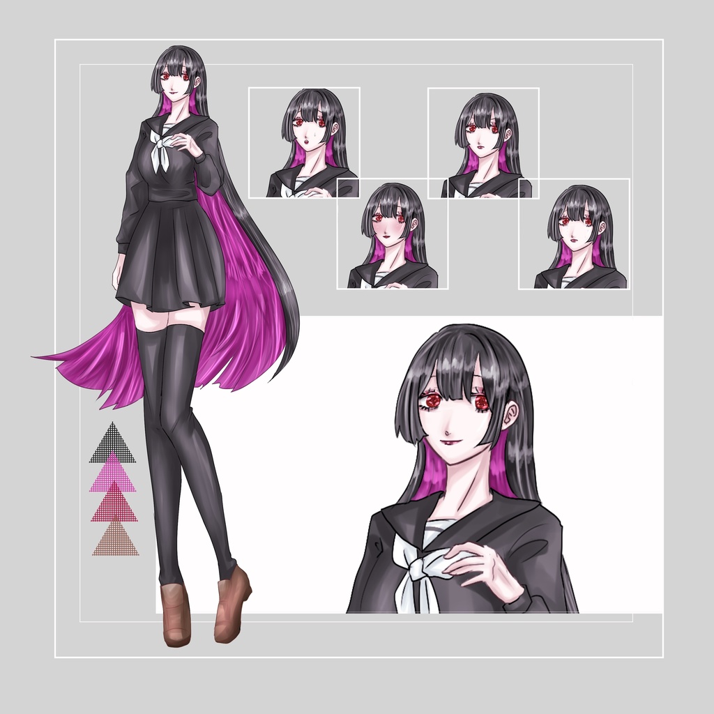 TRPG・動画向け 立ち絵素材『黒セーラー女子』【表情差分5種付き/商用可】